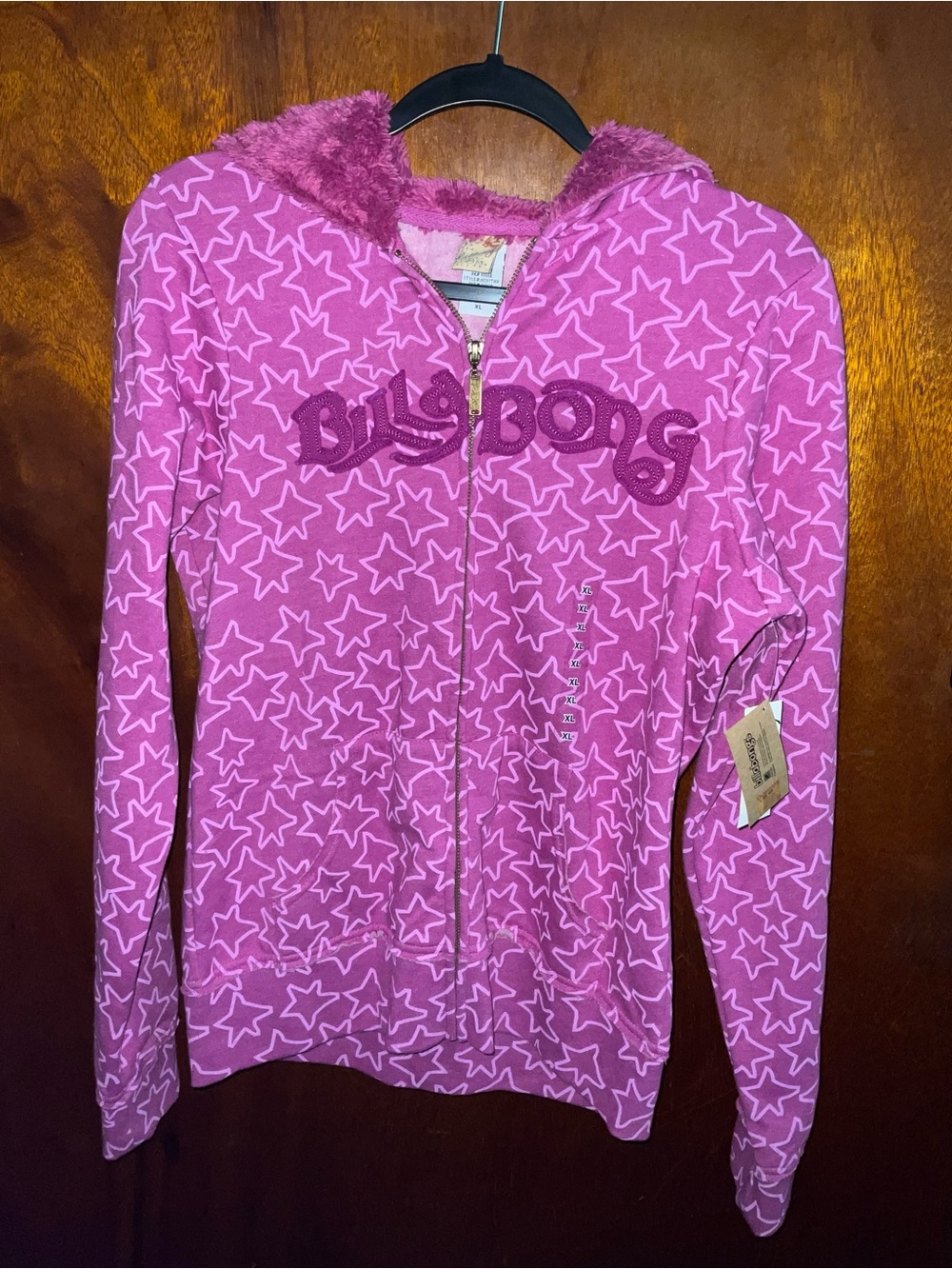 Billabong Pink Star-Print Hooded Puffer Jacket